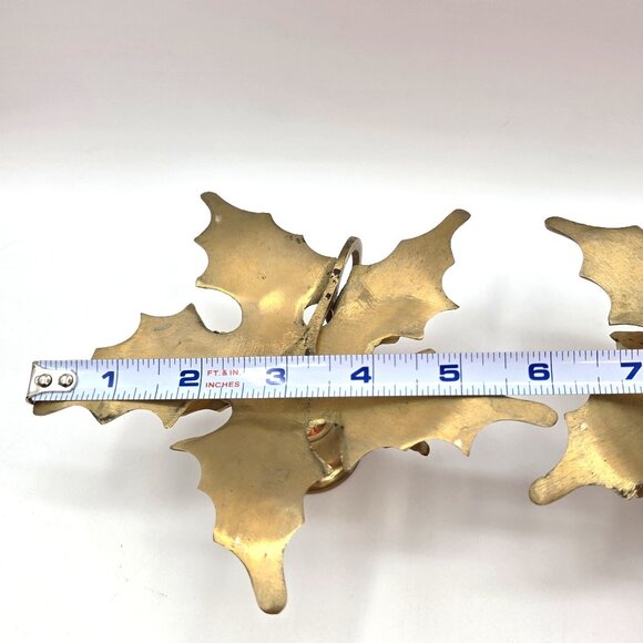 Vintage Holly Leaf Chamberstick Finger Loop Solid Brass Candle Holders Set of 2 - Picture 7 of 8